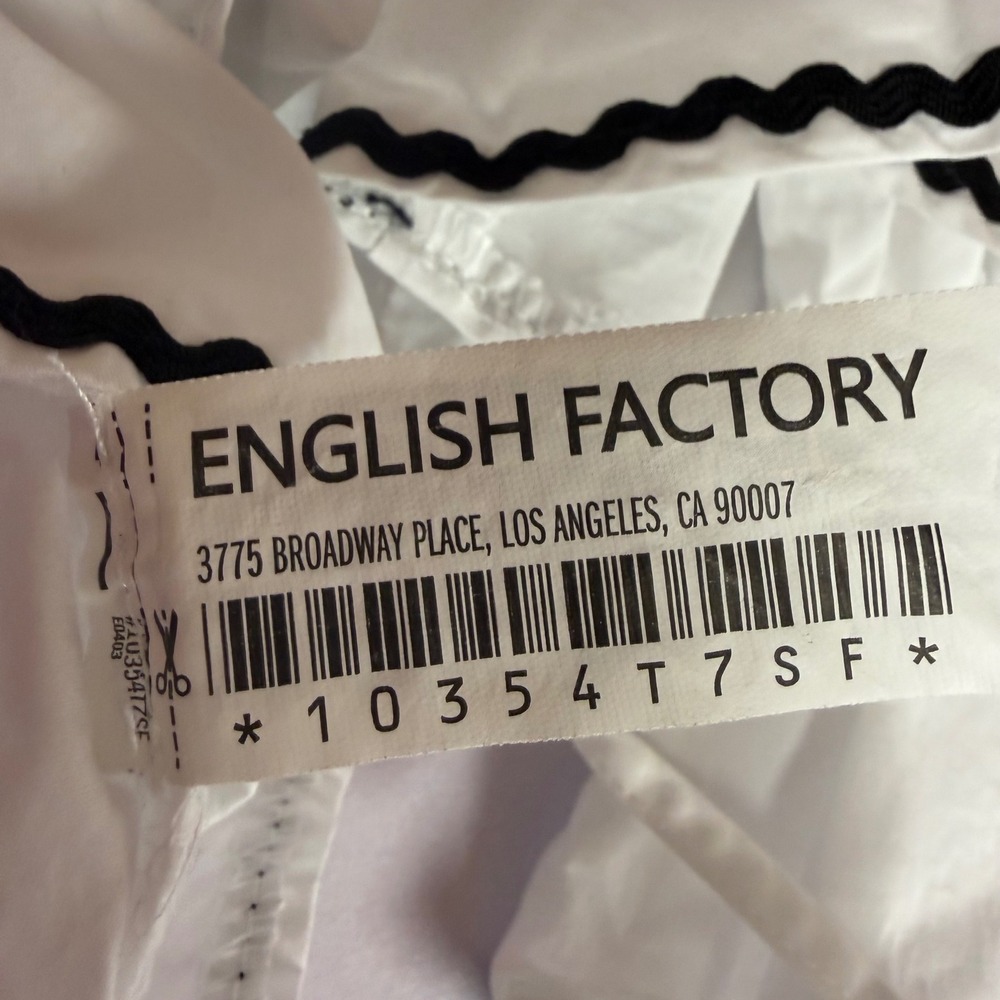 English Factory Ruffle Top‎ Womens L White Ric Rac Off Shoulder Tie Sleeve - Picture 5 of 8